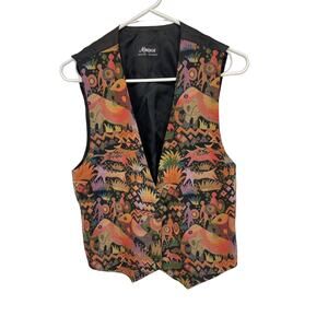 Vintage Maruca Handmade Elephant Animal People Colorful Pattern Vest Size M